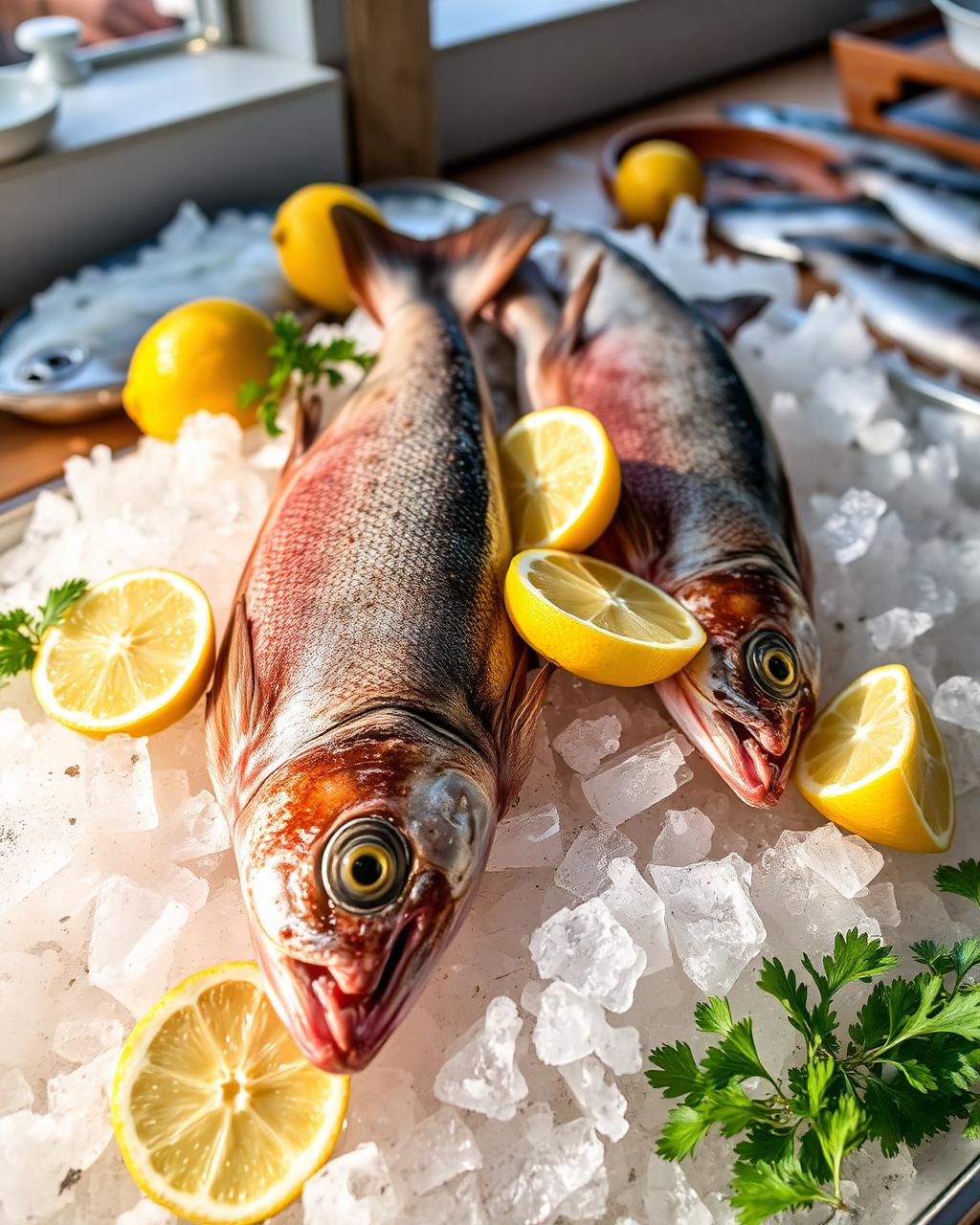 Fresh Mediterranean fish on ice